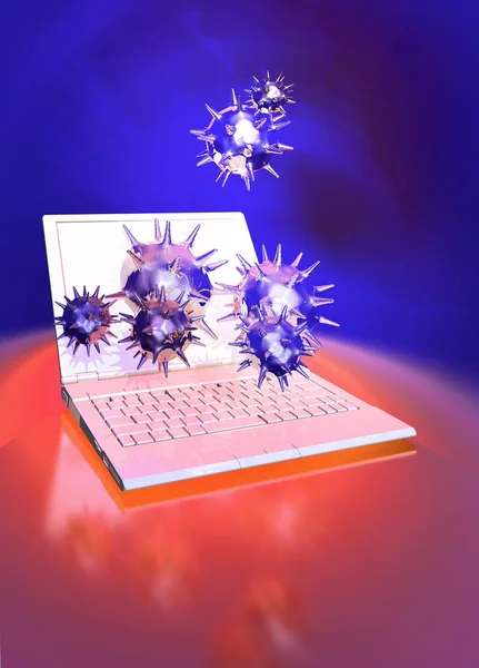 Ordenador portátil con virus conceptual . — Foto de Stock