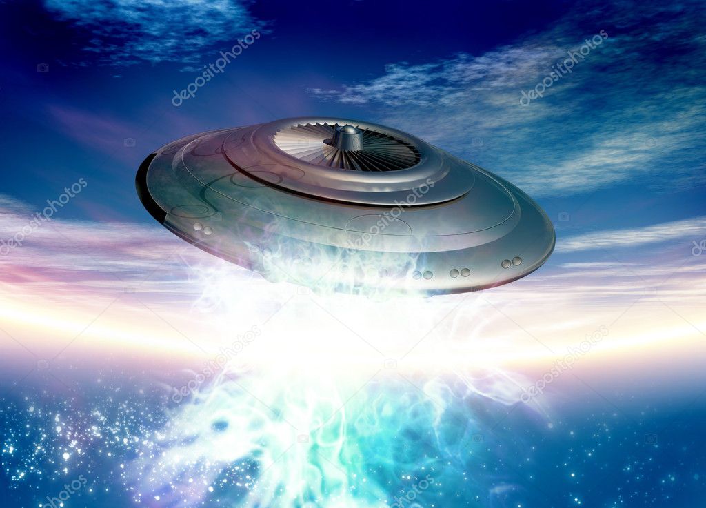 Saucer shape spaceship in earth orbit