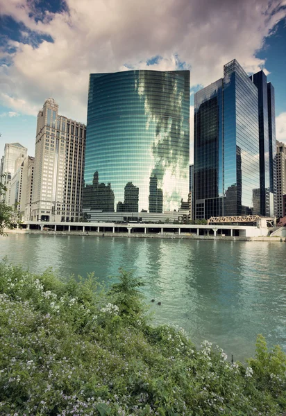Chicago buildings and Chicago River — Stock Photo, Image