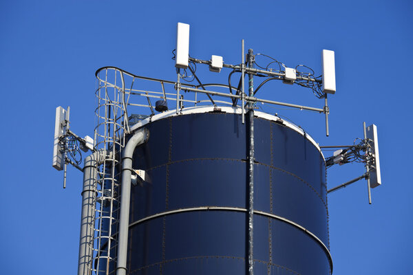 Cell antennas mounted on the top of the silo - seen in Wisconsin