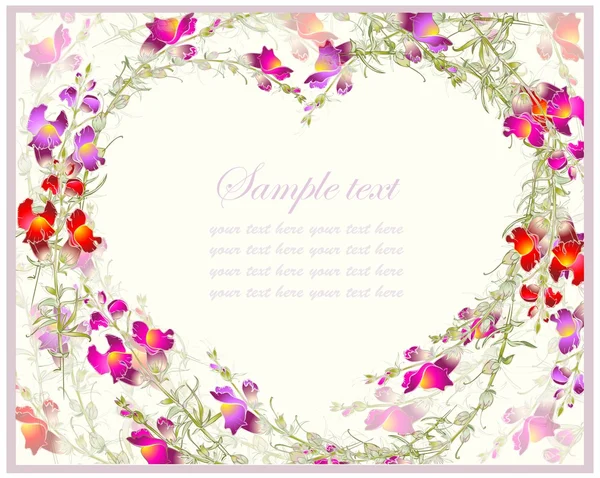 花の美しい装飾的なカードです。装飾的な心。手描きのバレンタインの日グリーティング カード. — ストックベクタ