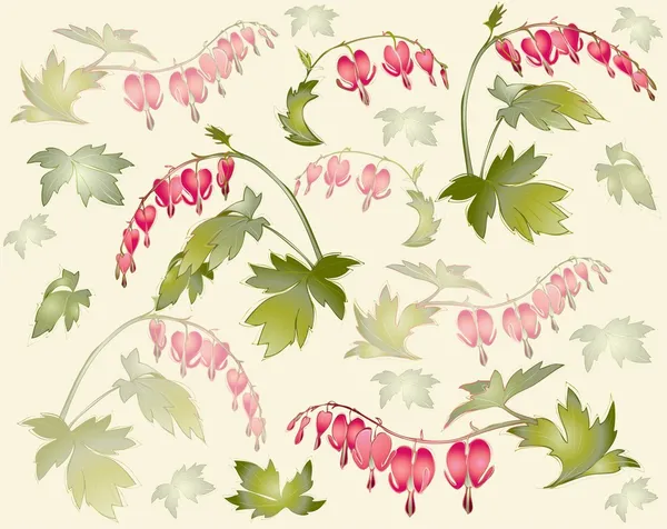 Naadloze achtergrond van een bloemen sieraad, modieus modern wallpaper of textiel. illustratie "bleeding heart" (dicentra spectabilis). Rechtenvrije Stockillustraties