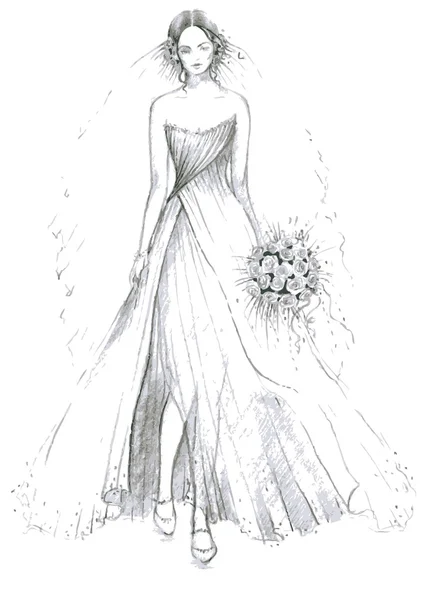 Schöne Braut posiert am Hochzeitstag. — Stockvektor
