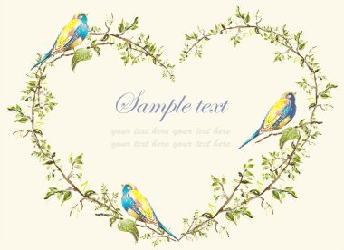 Hand drawn valentines day greeting card. Illustration birds. clipart