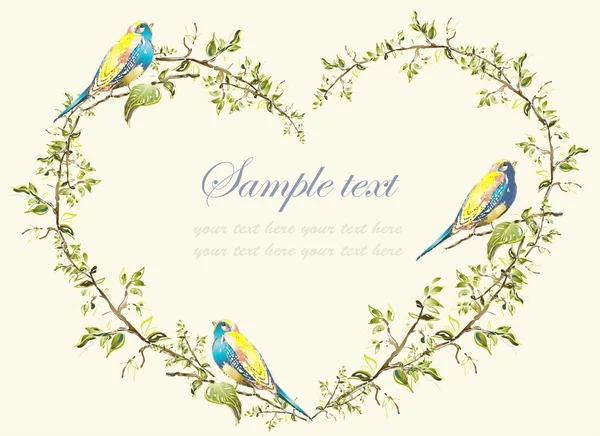 Elle çizilmiş Sevgililer günü tebrik kartı. resimde kuşlar. — Stok Vektör