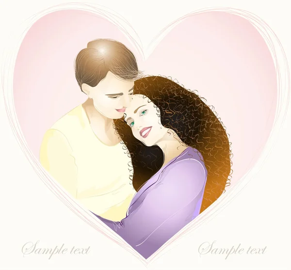 Šťastný mladý pár v lásce. ručně kreslenou Valentýn přání. — Stockový vektor