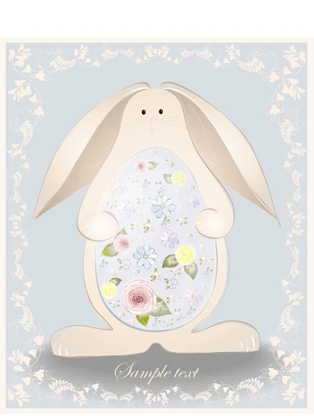 Carte de Pâques. Illustration d'un lapin de Pâques avec oeuf. Dentelle d'illustration . — Image vectorielle