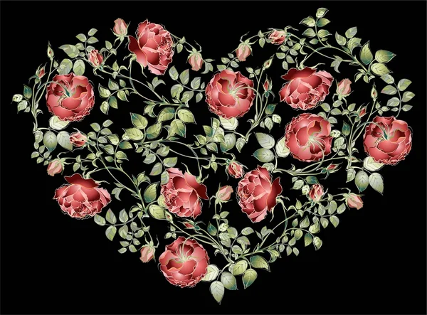 Dekoratif bir kalp. elle çizilmiş Sevgililer günü tebrik kartı. resimde ros — Stok Vektör