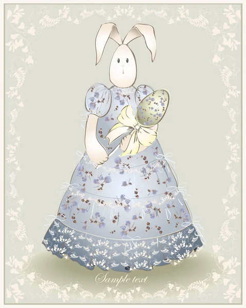 Carte de Pâques. Illustration d'un lapin de Pâques avec oeuf. Dentelle d'illustration . — Image vectorielle