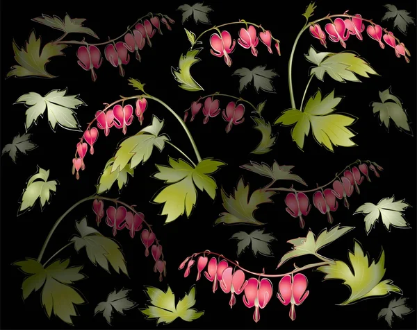 Naadloze achtergrond van een bloemen sieraad, modieus modern wallpaper of textiel. illustratie "bleeding heart" (dicentra spectabilis). — Stockvector