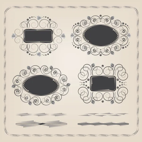 Set of calligraphy frames and brushes — Stock Vector