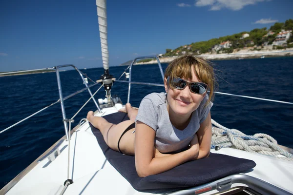 stock image Sunbathing on the boat.