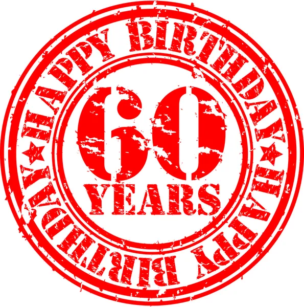 Grunge 60 Jahre Happy Birthday Gummistempel, Vektorillustration — Stockvektor