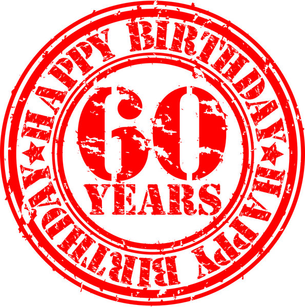 Grunge 60 years happy birthday rubber stamp, vector illustration