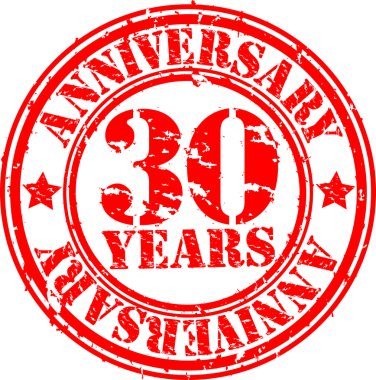 Grunge 30 years anniversary rubber stamp, vector illustration clipart