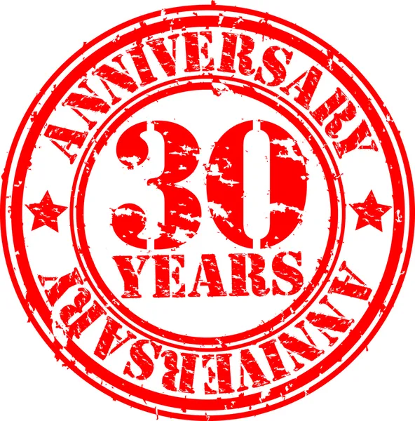 Grunge 30 años sello de goma aniversario, ilustración de vectores — Vector de stock