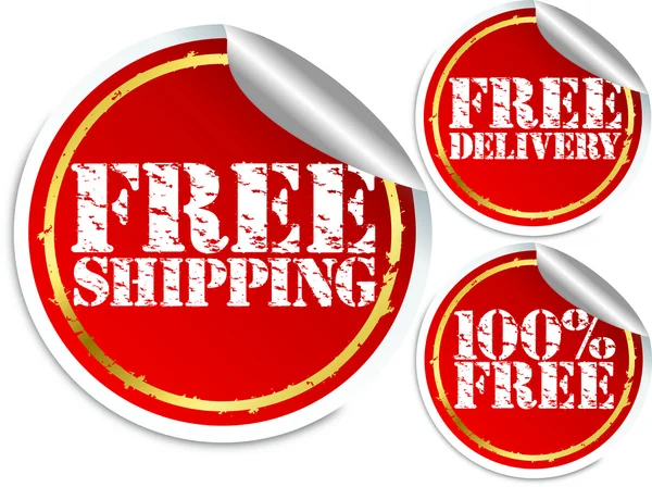 Free shipping, free delivery and 100 percent free sticker, vector illustration — Stock Vector