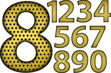 Number set, from 1 to 9, golden, vector illustration clipart