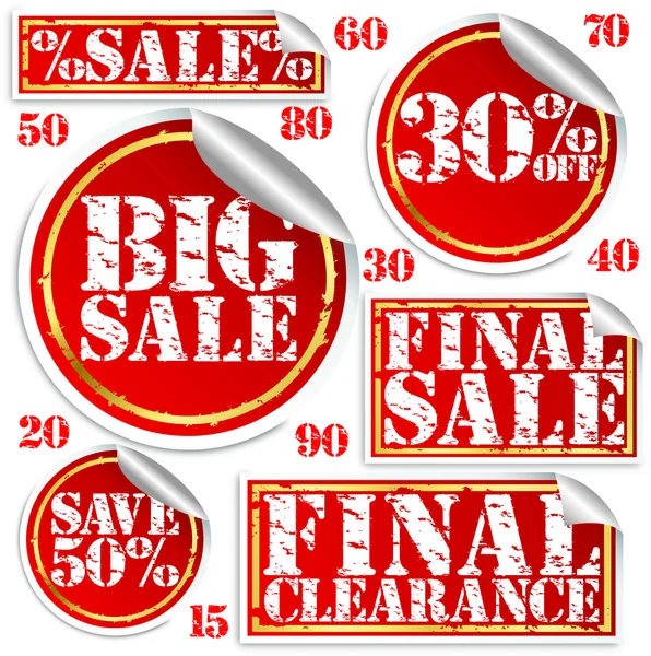 Grunge big sale stickers and labels set, vector illustration — Stock Vector