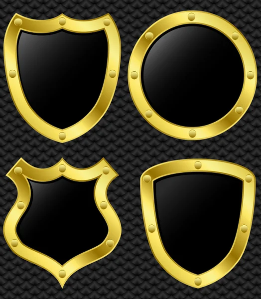 Conjunto de escudos dourados, ilustração vetorial — Vetor de Stock