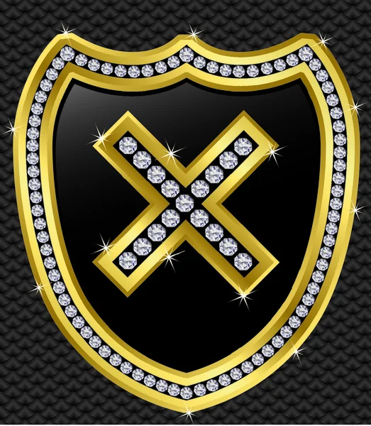 Escudo de protección, dorado con diamantes — Vector de stock