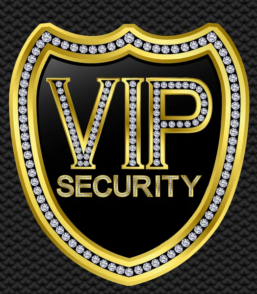 Escudo de protección de seguridad Vip, dorado con diamantes — Vector de stock