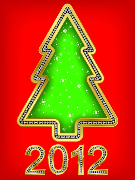 Ευτυχισμένο το νέο έτος 2012 δέντρο, χρυσό με διαμάντια, διάνυσμα illustartion — Διανυσματικό Αρχείο