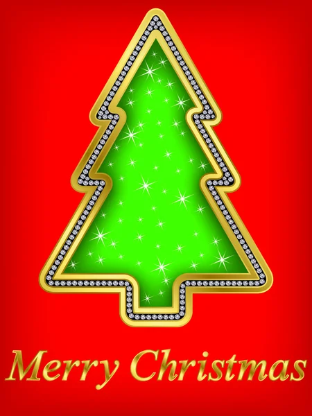 Merry christmas tree, gouden met diamanten, vector illustartion — Stockvector