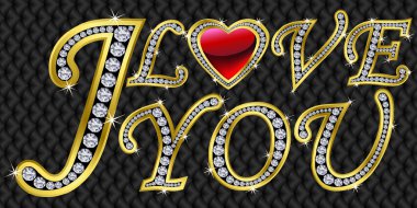 I love you, valentine day card golden with diamonds, vector illustration clipart