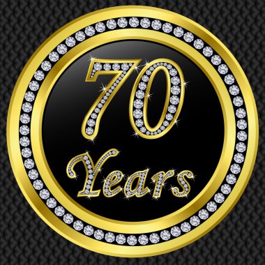 70 years anniversary, happy birthday golden icon with diamonds, vector illu clipart