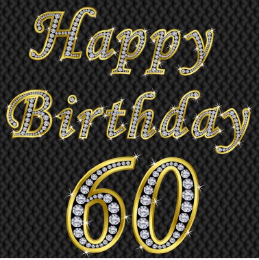 Happy 60 birthday, golden with diamonds, vector illustration clipart