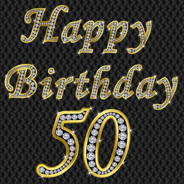 Happy 50 birthday, golden with diamonds, vector illustration clipart