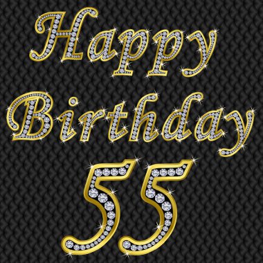 Happy 55 birthday, golden with diamonds, vector illustration clipart