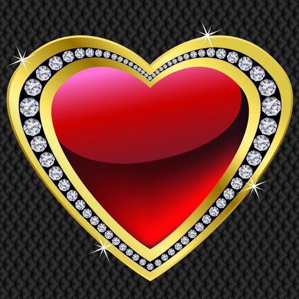 Golden heart, golden with diamonds, vector illustration — Stock Vector