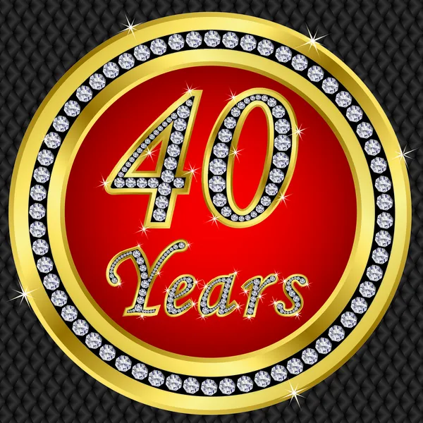 40 years anniversary, happy birthday golden icon with diamonds, vector illu — Stock Vector