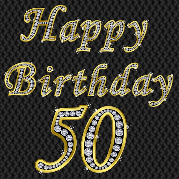 Herzlichen Glückwunsch zum 50. Geburtstag, Gold mit Diamanten, Vektorillustration — Stockvektor