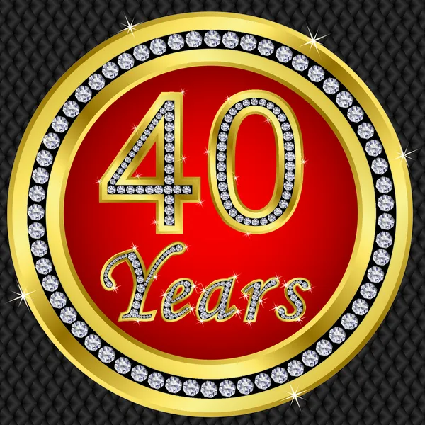 40 years anniversary, happy birthday golden icon with diamonds, vector illu — Stock Vector