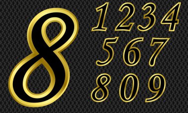 Golden number set, from 1 to 9 clipart