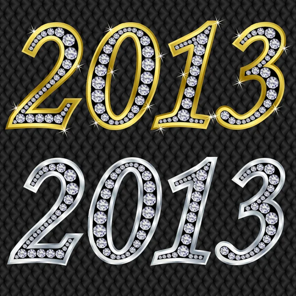 Nowy rok 2013 złota i srebrna z diamentami, ilustracji wektorowych — Wektor stockowy
