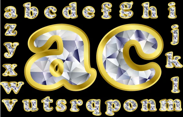 Diamant-Alphabet mit goldenem Rahmen, Vektorillustration — Stockvektor