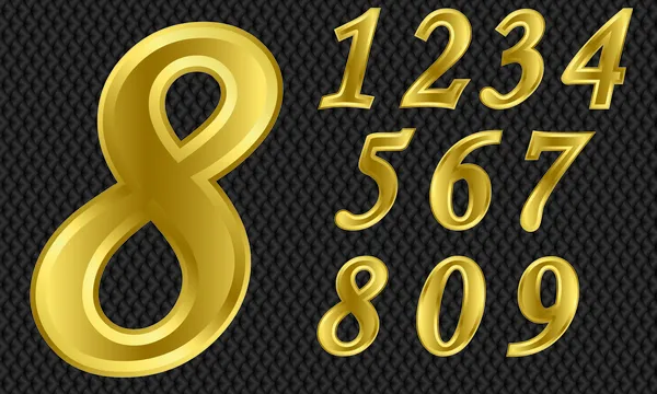 Złoty zestaw liczb, od 1 do 9 — Wektor stockowy