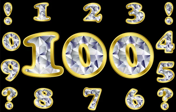 Diamant-Zahlen mit goldenem Rahmen, Vektorabbildung — Stockvektor