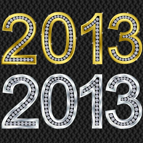 Nouvel an 2013 or et argent avec diamants, illustration vectorielle — Image vectorielle