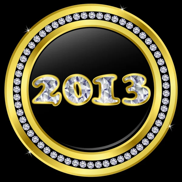 Daimond año nuevo 2013 con marco de oro, ilustración vectorial — Archivo Imágenes Vectoriales
