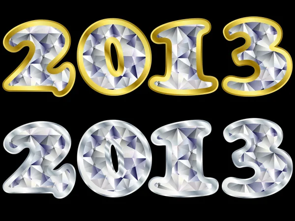 Neujahr 2013 Gold und Silber mit Diamanten, Vektorillustration — Stockvektor