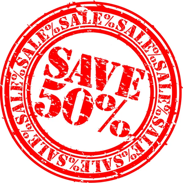 Grunge 50% off sale rubber stamp, vector illustration — стоковый вектор