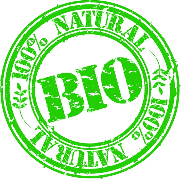 Grunge bio 100 percent natural rubber stamp, vector illustration — Stock Vector