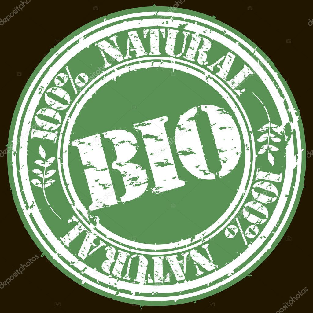 Grunge bio 100 percent natural rubber stamp, vector illustration