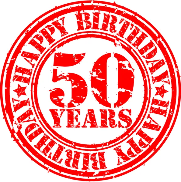 Grunge 50 años feliz cumpleaños sello de goma, vector de ilustración — Vector de stock