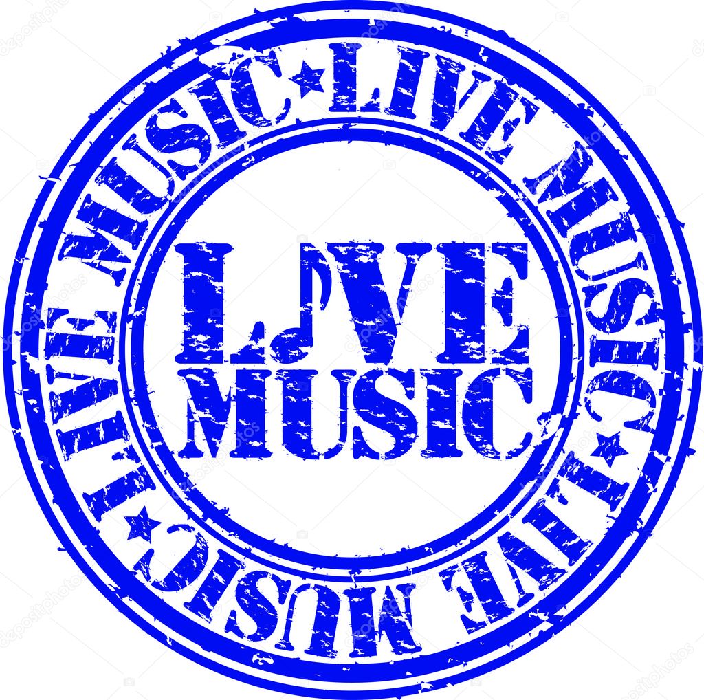 Grunge live music rubber stamp, vector illustration